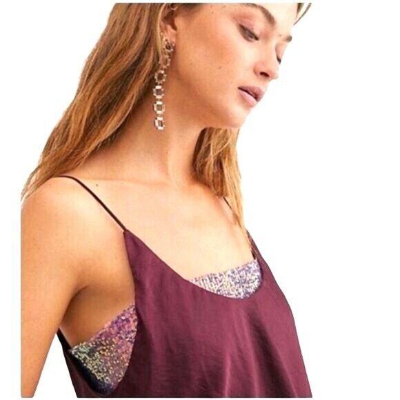 Free People Womens Camisole Tank Top Turn It On Sequin Vetiver Bloom Small - Picture 15 of 16